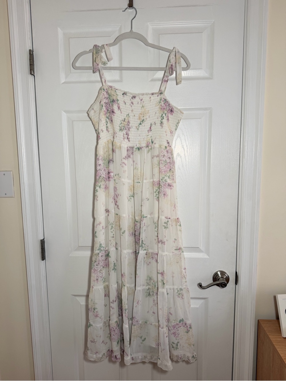 Ever New White Maxi Dress with Lavender & Green Floral Print